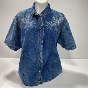 Vintage 80's Pretty Bleu Brand Jean Shirt Embellished L
